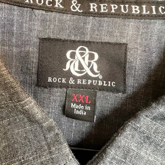 Rock & Republic short sleeve, blue button down men’s XXL shirt - Picture 6 of 8